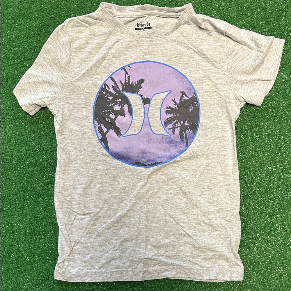 Kids Hurley Light Gray Tee with Blue and Purple Graphic